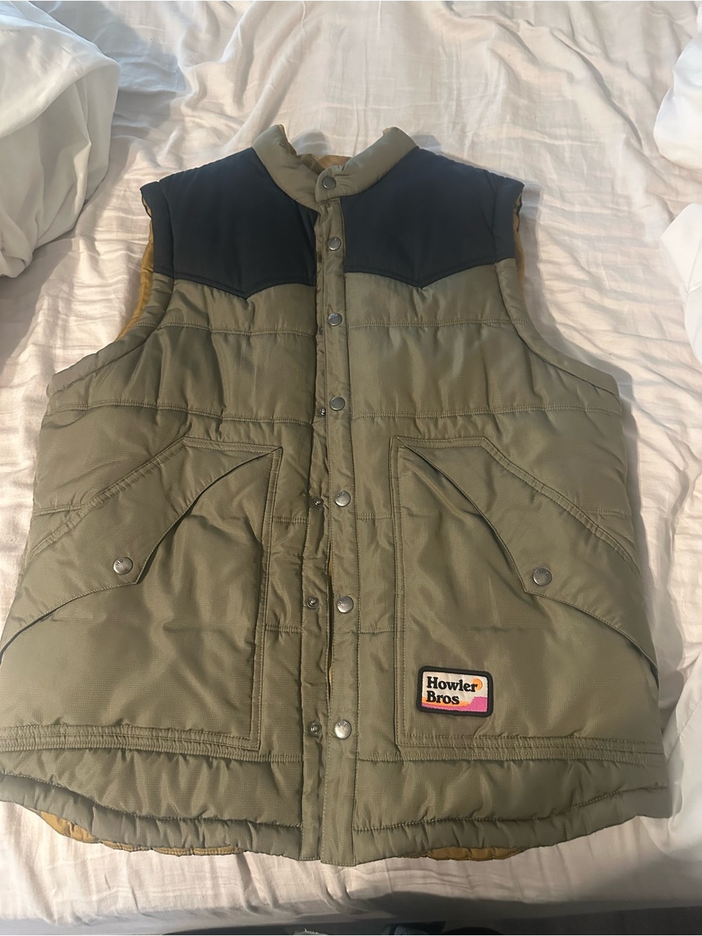 Howler Brothers Olive Green and Black Puffer Vest